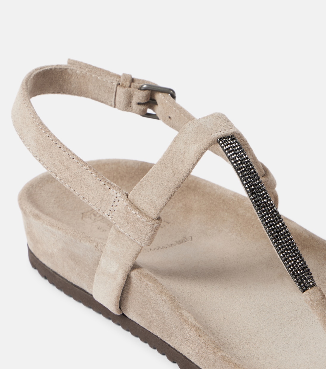 Sandali infradito in suede con monili | Brunello Cucinelli