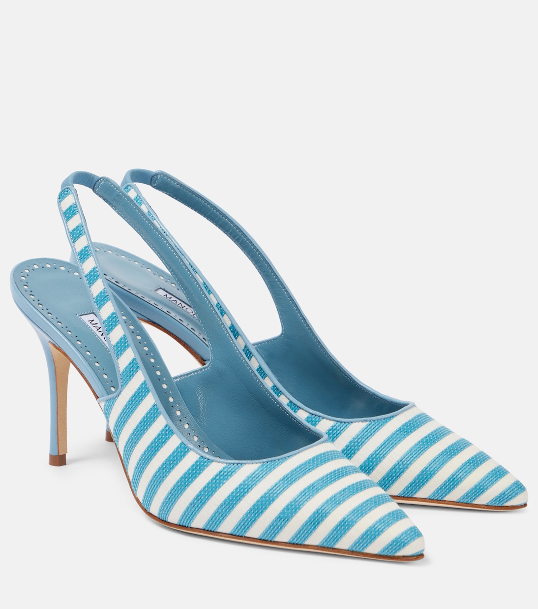 Scarpette a Tacco Alto Allurafia 90 con Cinturino a Righe di Manolo Blahnik, Stile Giovanile ed Elegante