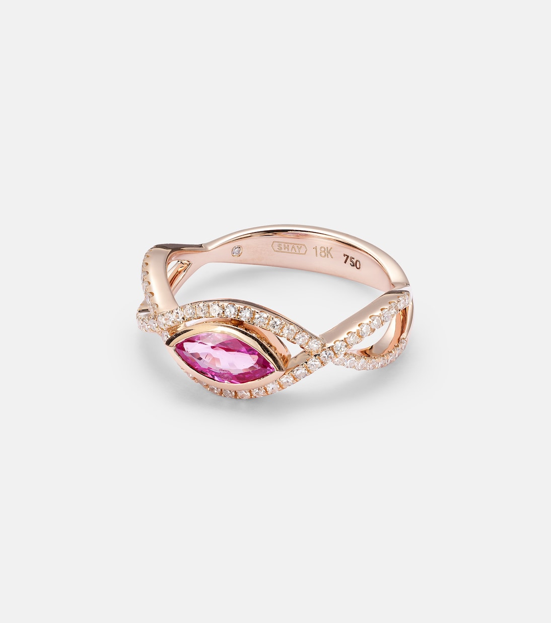 Anello in oro rosa 18kt con zaffiro e diamanti, gioiello trendy per giovani