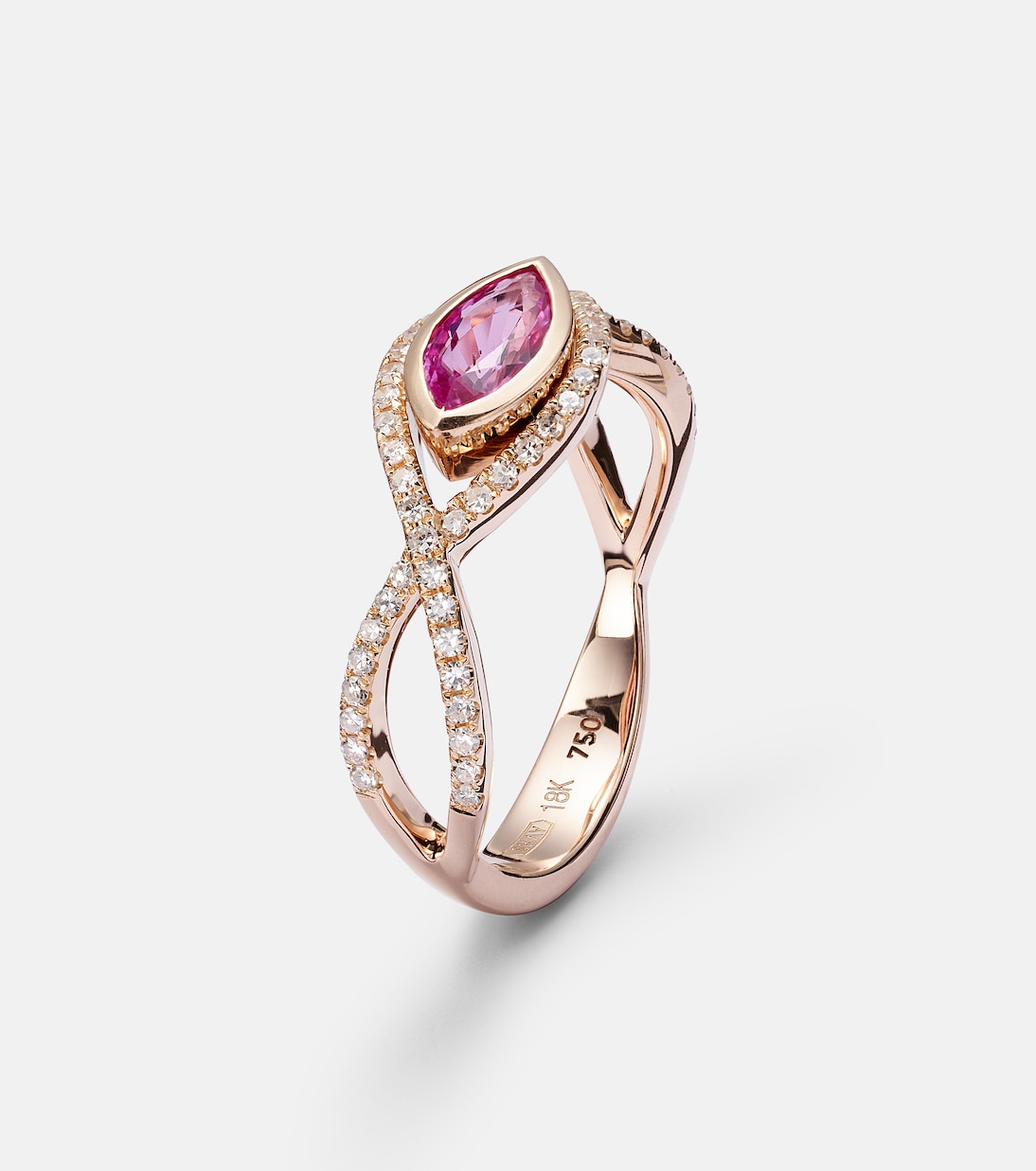 Anello in oro rosa 18kt con zaffiro e diamanti, gioiello trendy per giovani