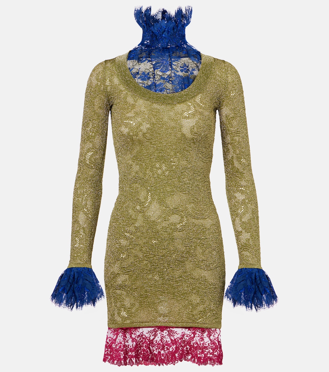 Vestido corto en lamé de encaje | Saint Laurent