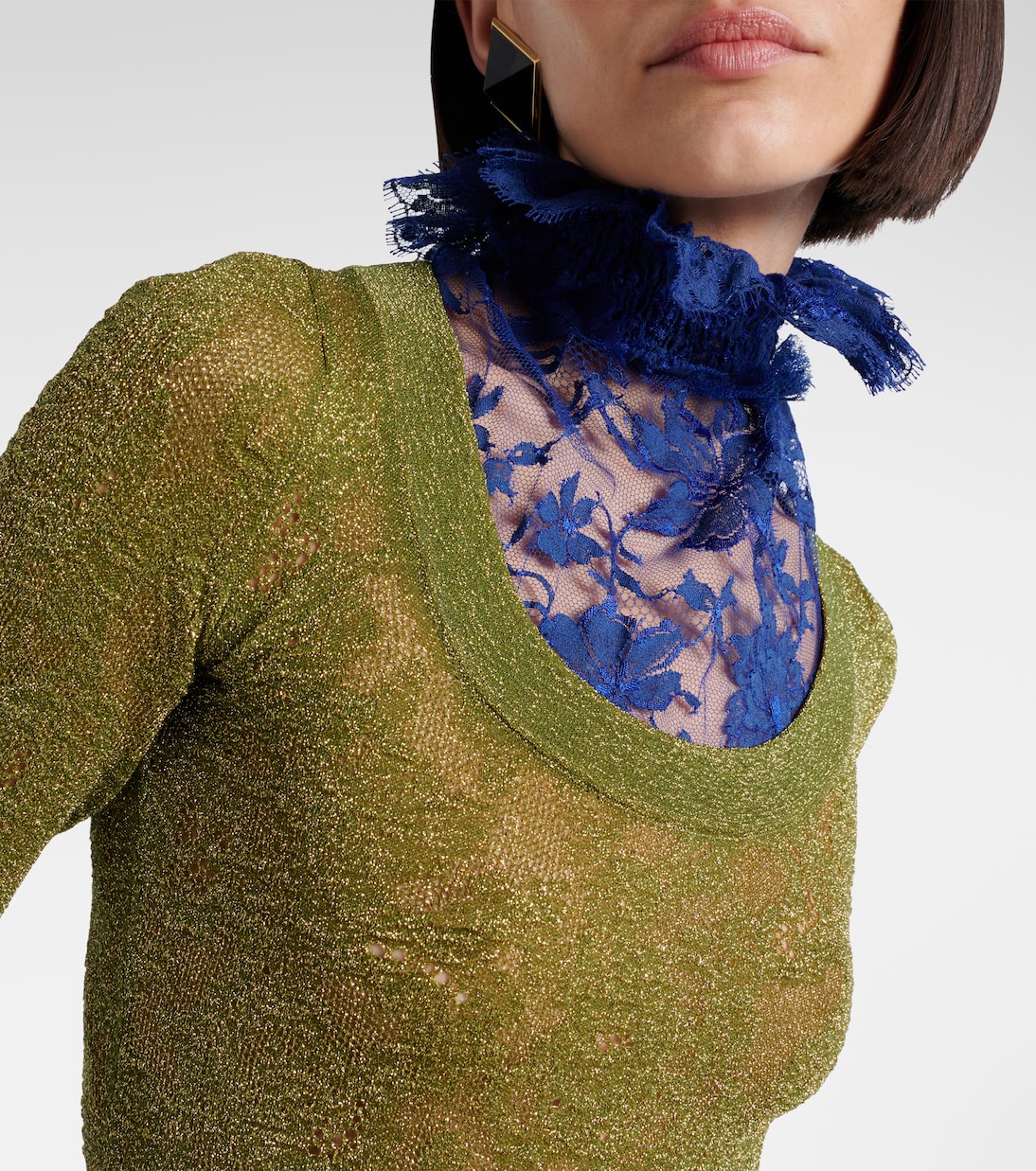 Vestido corto en lamé de encaje | Saint Laurent