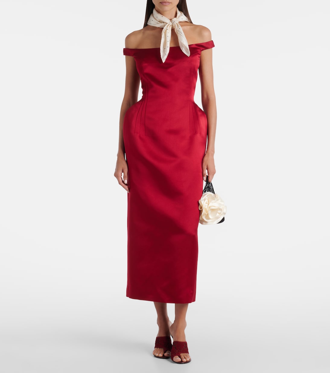 Off-shoulder silk satin midi dress | Magda Butrym