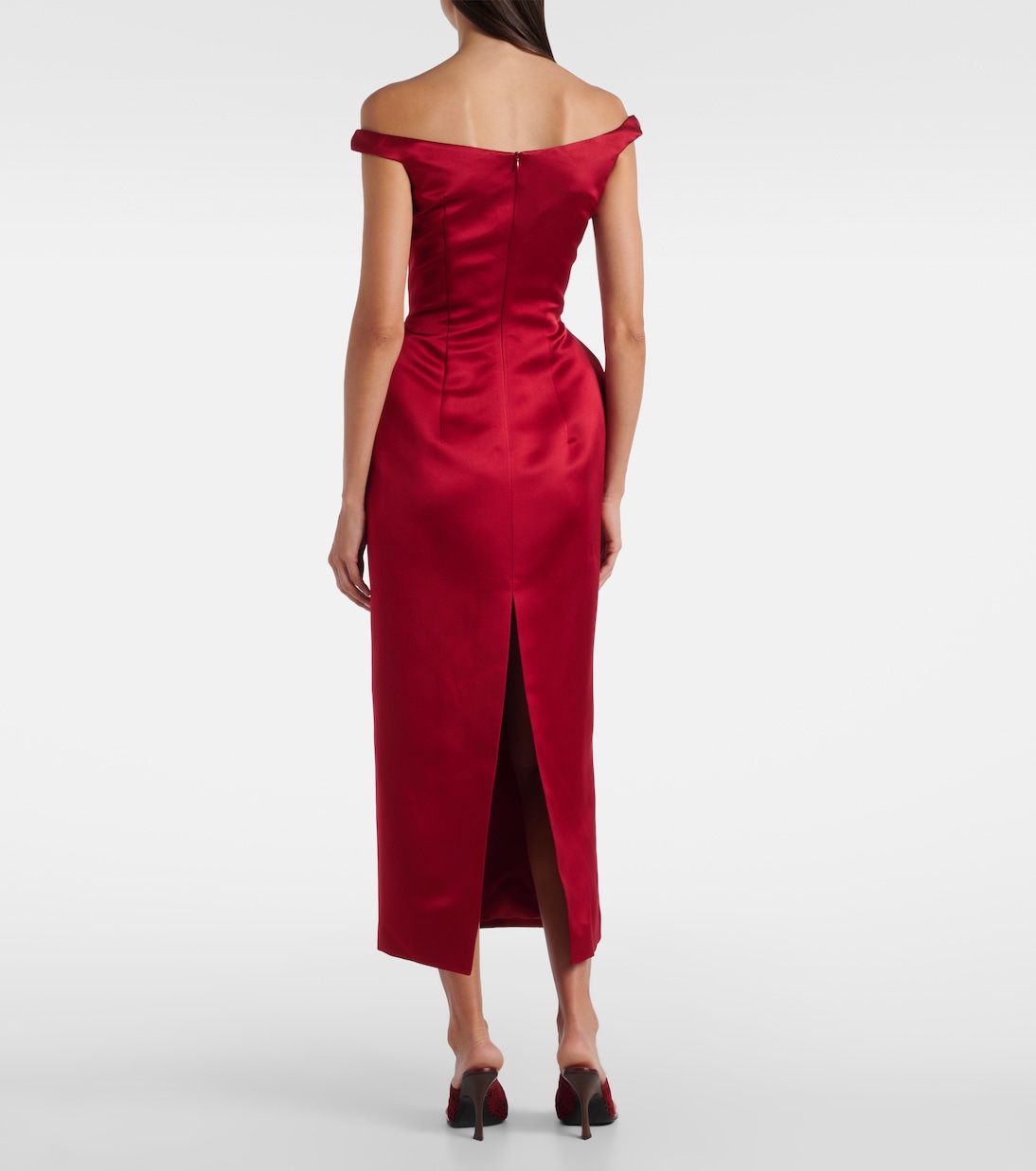 Off-shoulder silk satin midi dress | Magda Butrym