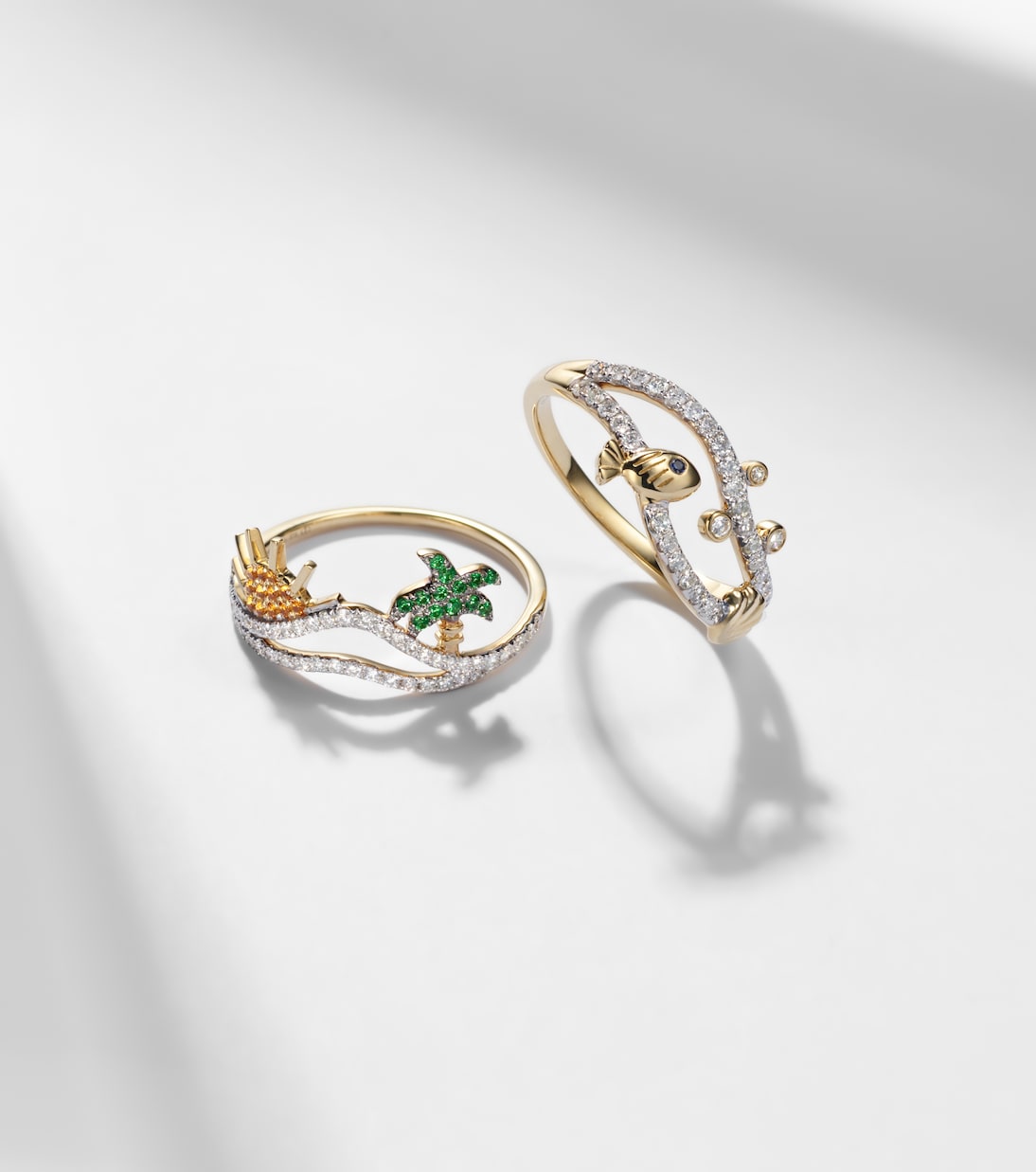 La Plage And Sous L’Eau set of 2 9kt gold rings with gemstones | Yvonne Léon