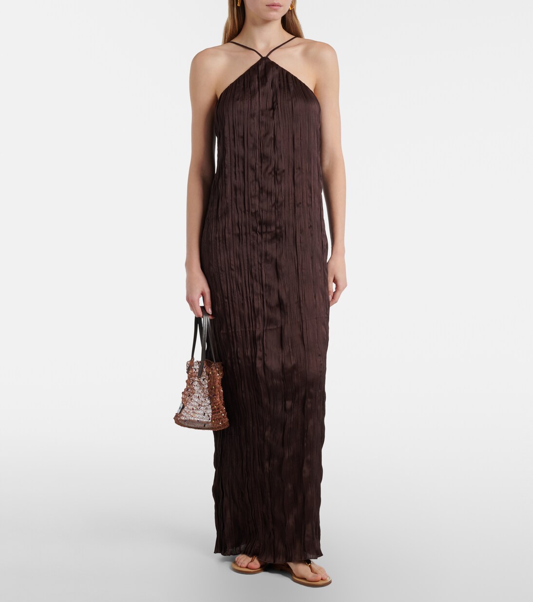 Akari plissé halterneck maxi dress | Staud