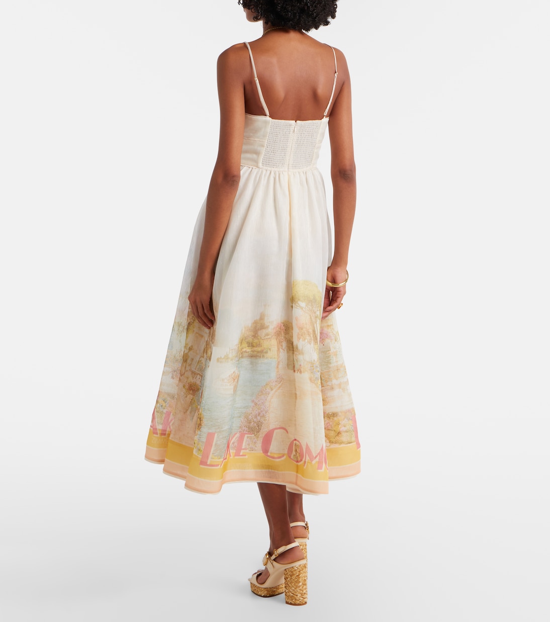 Como printed linen and silk midi dress | Zimmermann