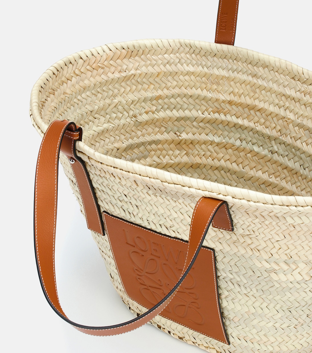 Large leather trimmed basket tote in beige Loewe Mytheresa