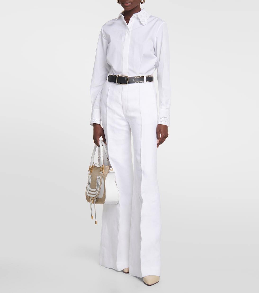 Pantalon ample à taille haute en lin et coton | Chloé