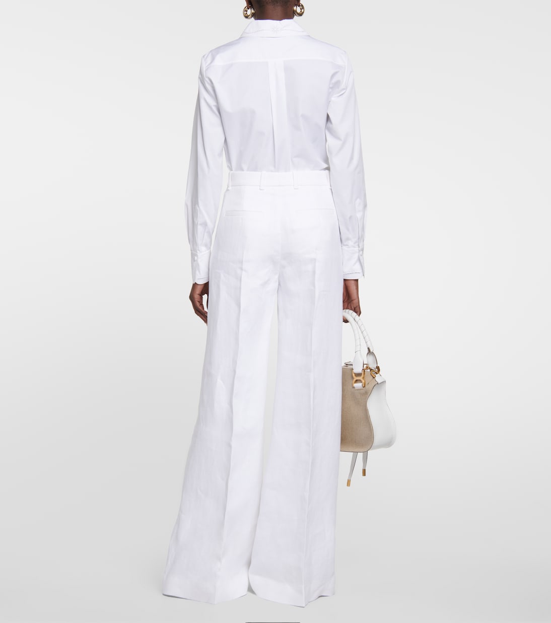 Pantalon ample à taille haute en lin et coton | Chloé