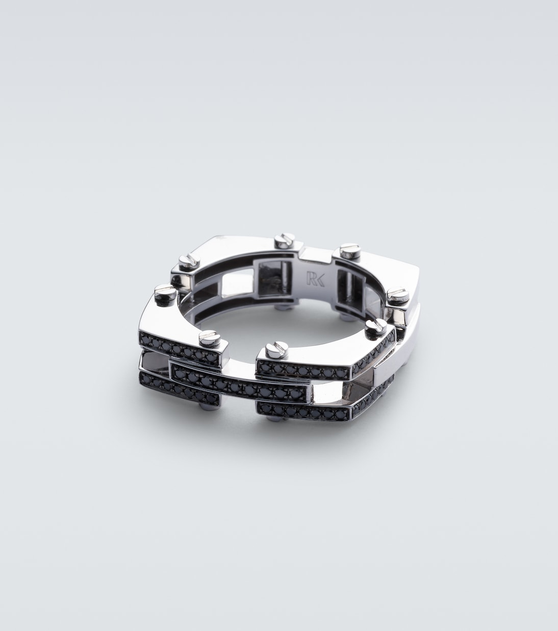 Anello Chrome in oro bianco 14kt con diamanti neri | Rainbow K
