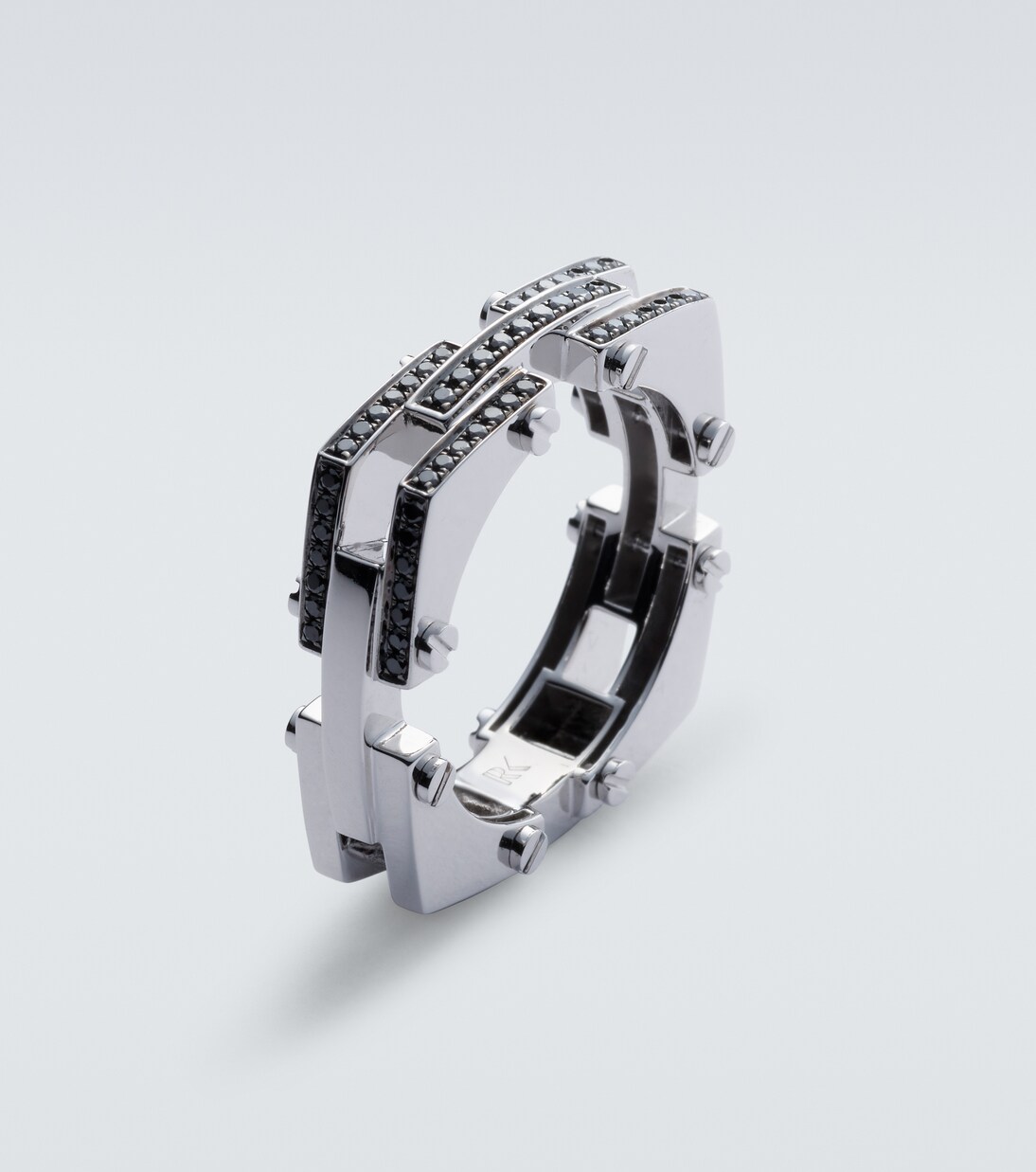 Anello Chrome in oro bianco 14kt con diamanti neri | Rainbow K