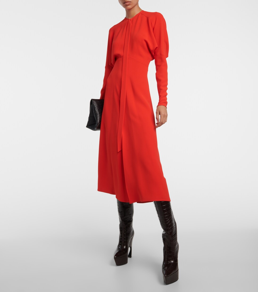 Croc effect leather platform knee high boots in burgundy Victoria Beckham Mytheresa