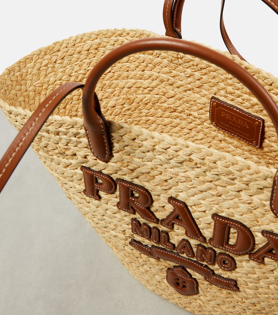 Shopper in rafia con pelle | Prada