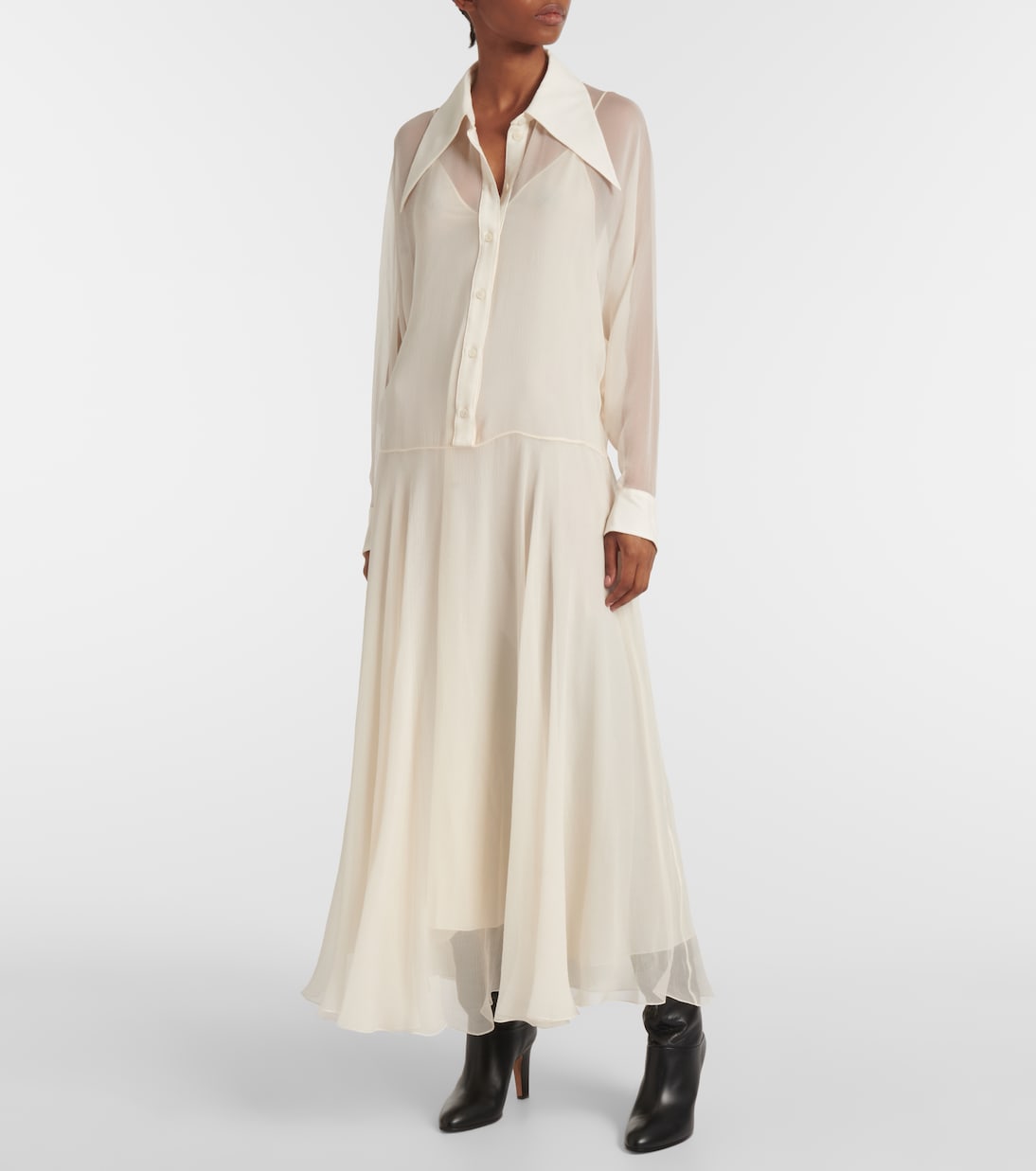 Silk chiffon shirt dress in white Chloe Mytheresa