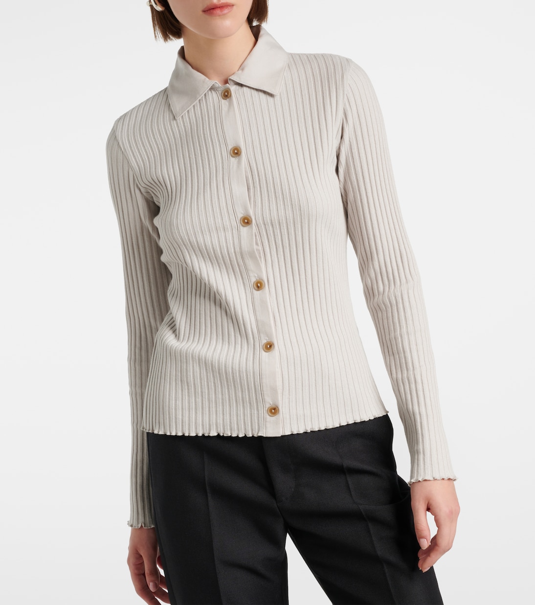 Ribbed-knit cotton-blend polo pullover | Vince