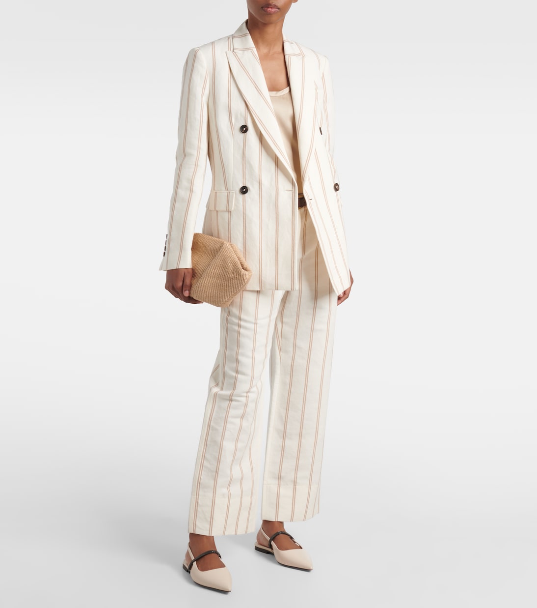 Pantalon chino rayé en lin et coton | Brunello Cucinelli