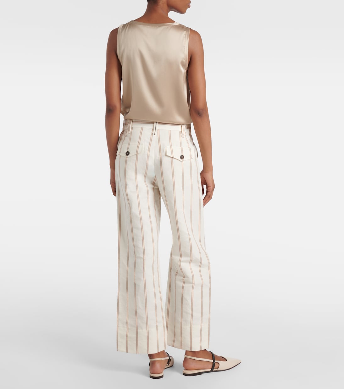 Pantalon chino rayé en lin et coton | Brunello Cucinelli
