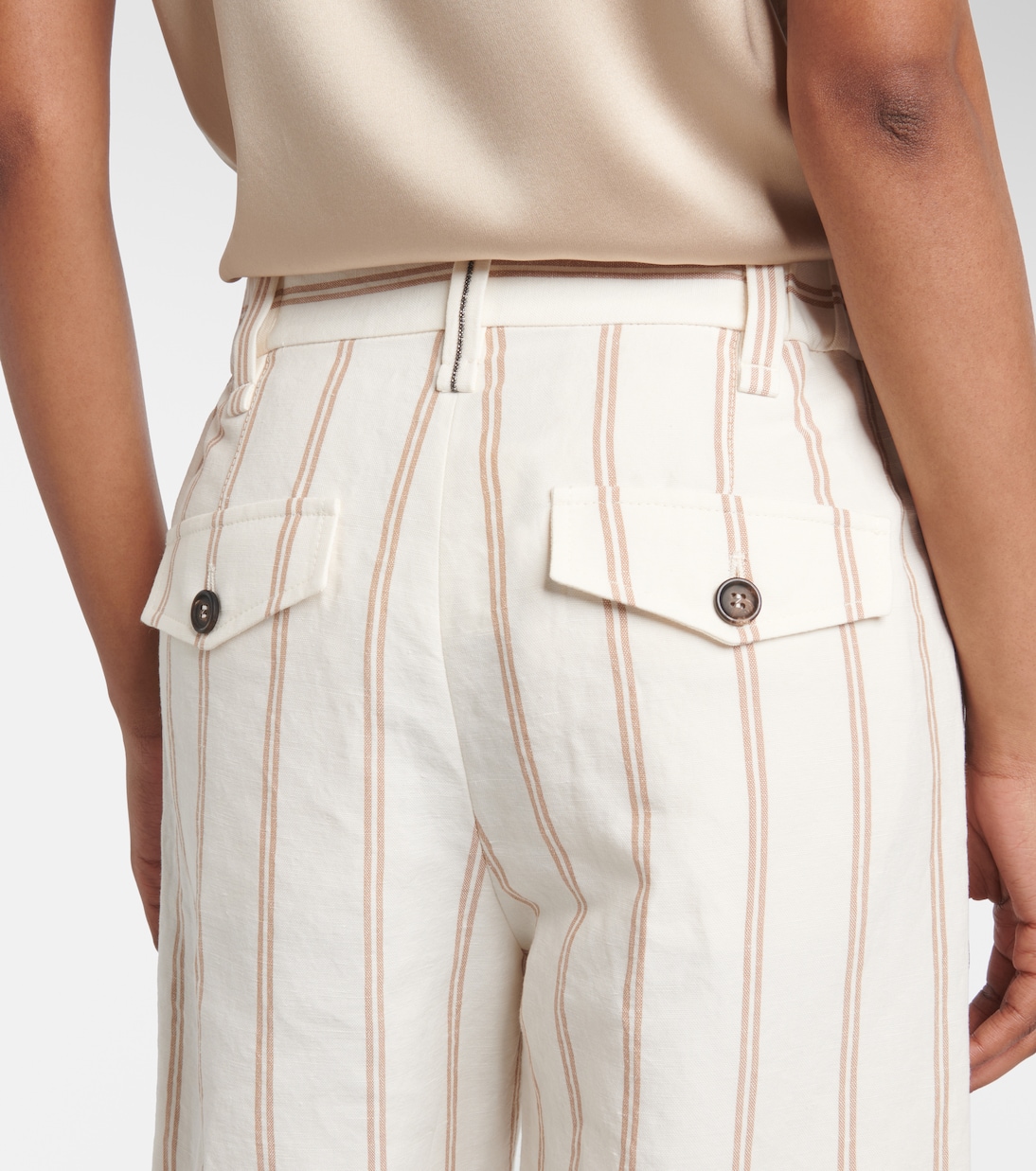 Pantalon chino rayé en lin et coton | Brunello Cucinelli