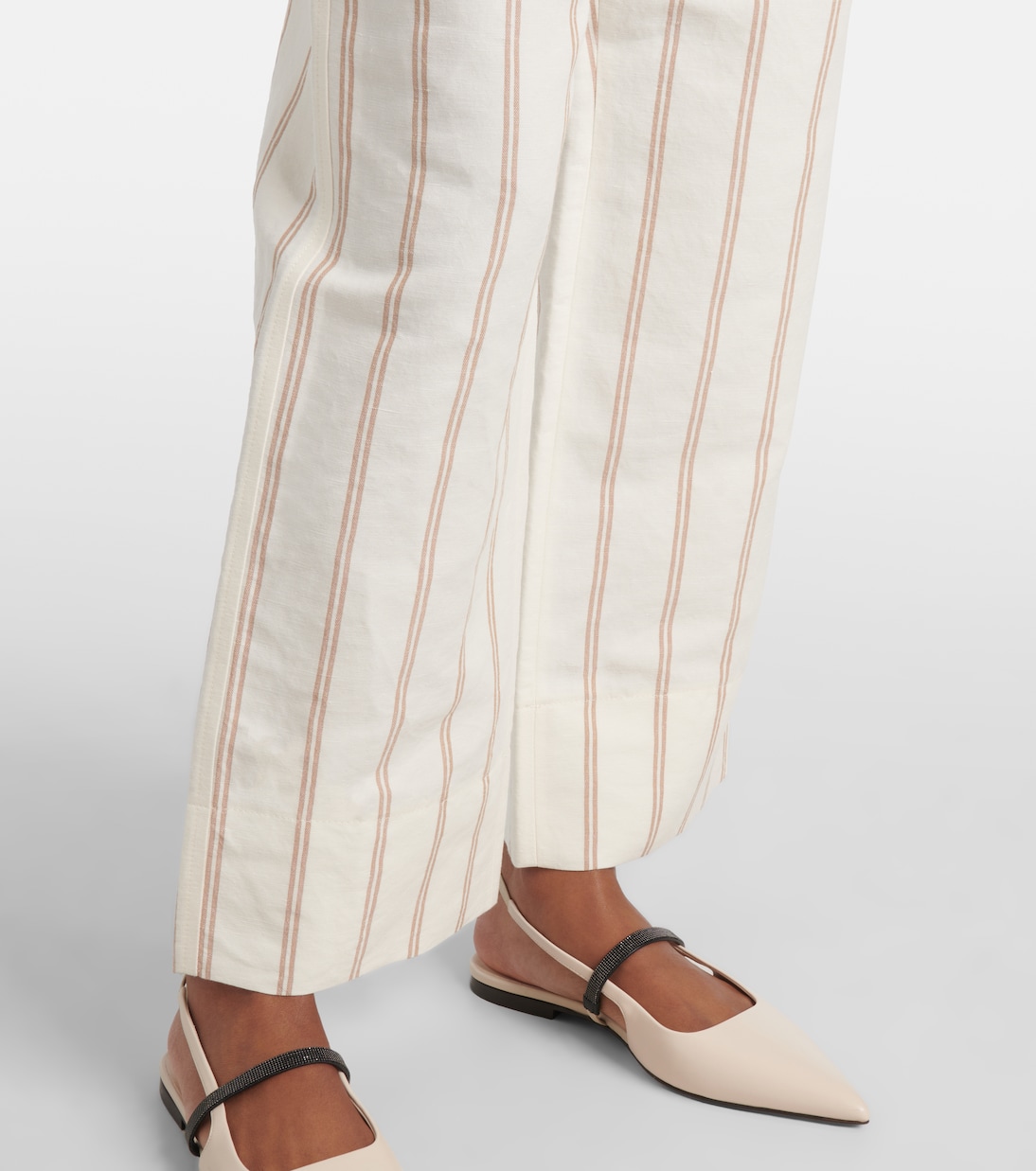 Pantalon chino rayé en lin et coton | Brunello Cucinelli
