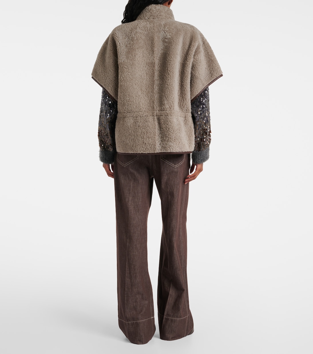 Monili leather-trimmed shearling jacket | Brunello Cucinelli