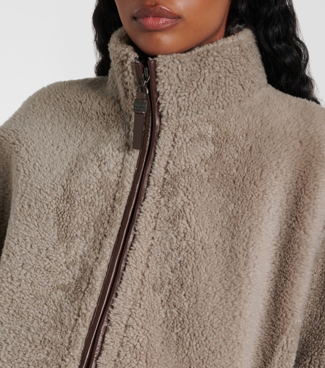 Monili leather-trimmed shearling jacket | Brunello Cucinelli