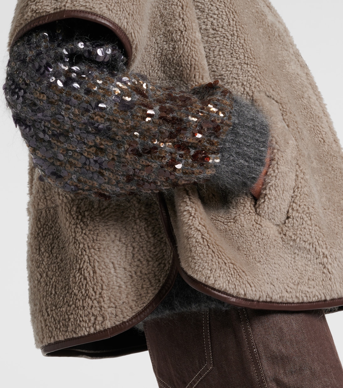 Monili leather-trimmed shearling jacket | Brunello Cucinelli