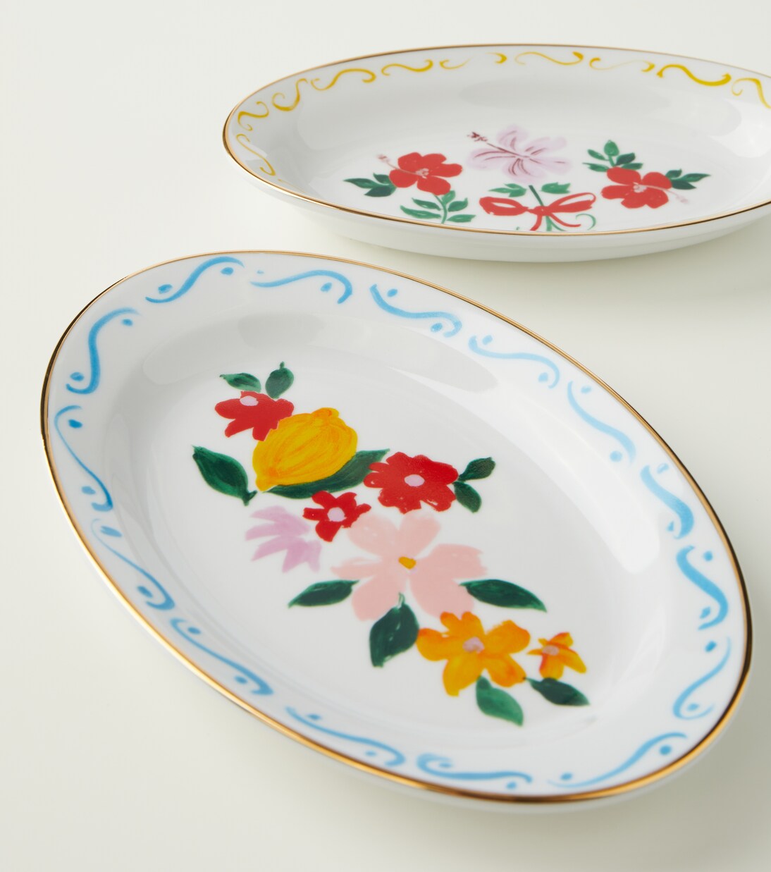 Set of 2 floral porcelain trays | Bitossi