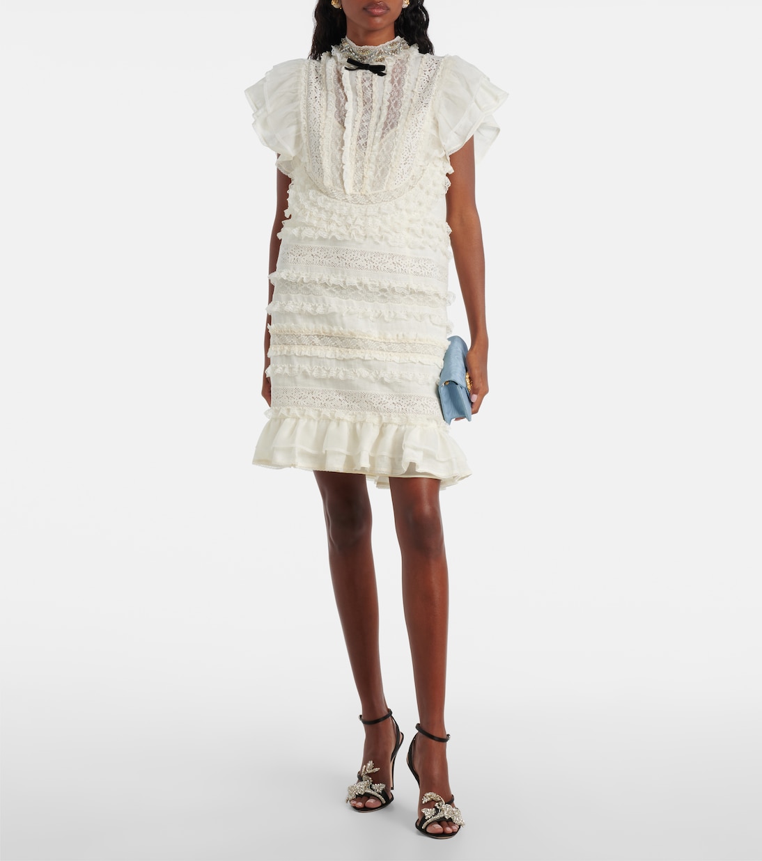 Ruffled lace and linen minidress | Valentino