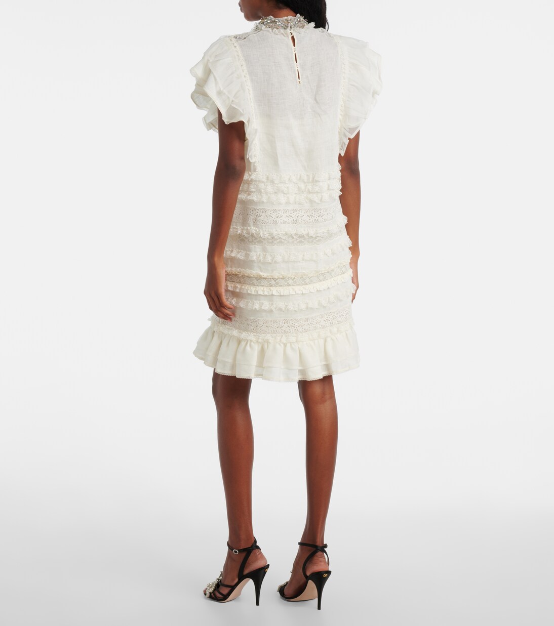 Ruffled lace and linen minidress | Valentino