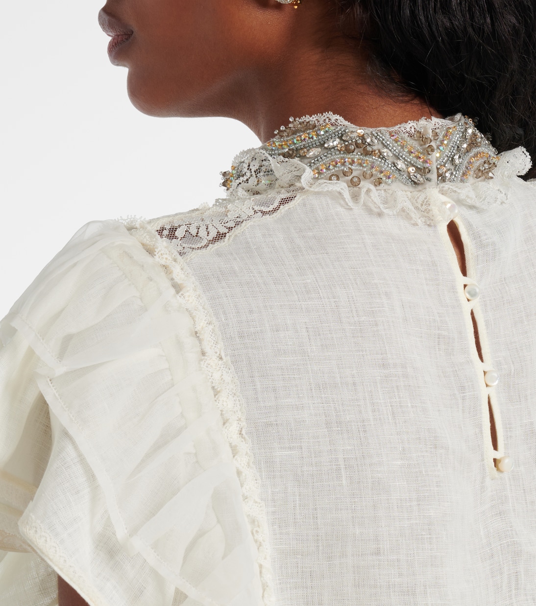 Ruffled lace and linen minidress | Valentino