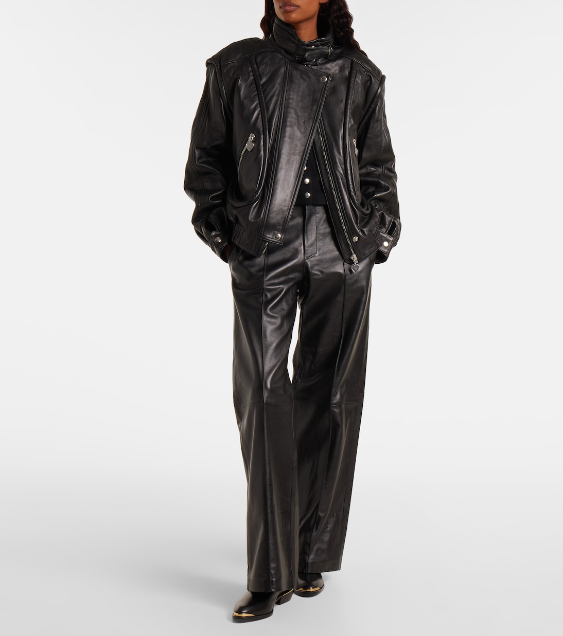 Pantalon ample Ciara à taille haute en cuir | Isabel Marant
