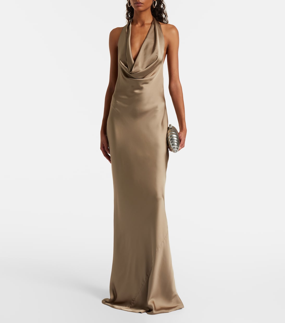 Bias draped halterneck satin gown | Norma Kamali