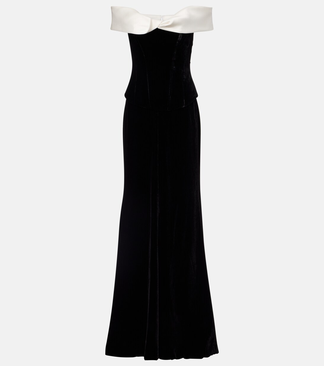 Off-shoulder velvet bustier gown | Costarellos