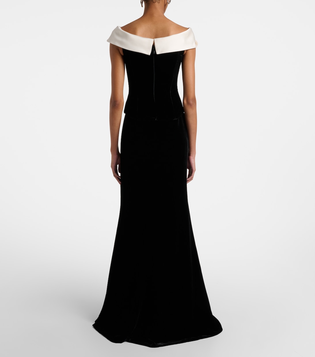 Off-shoulder velvet bustier gown | Costarellos