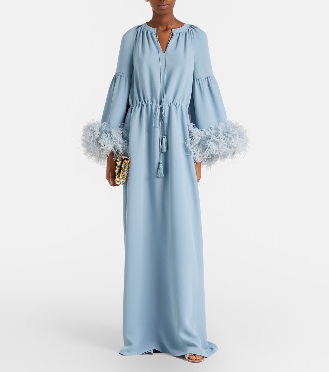 Feather-trimmed silk gown | Valentino