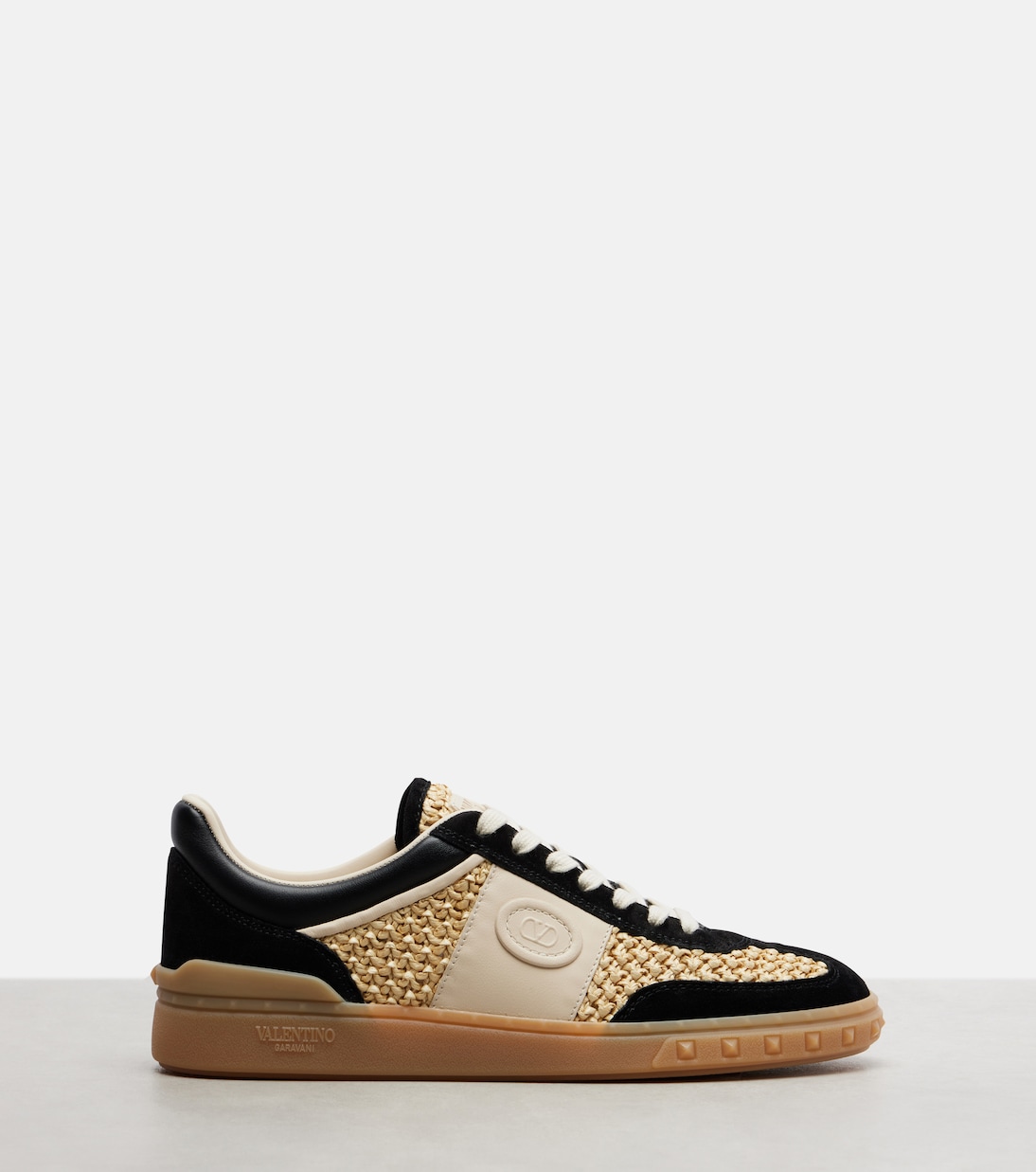 VLogo leather-trimmed raffia sneakers | Valentino Garavani