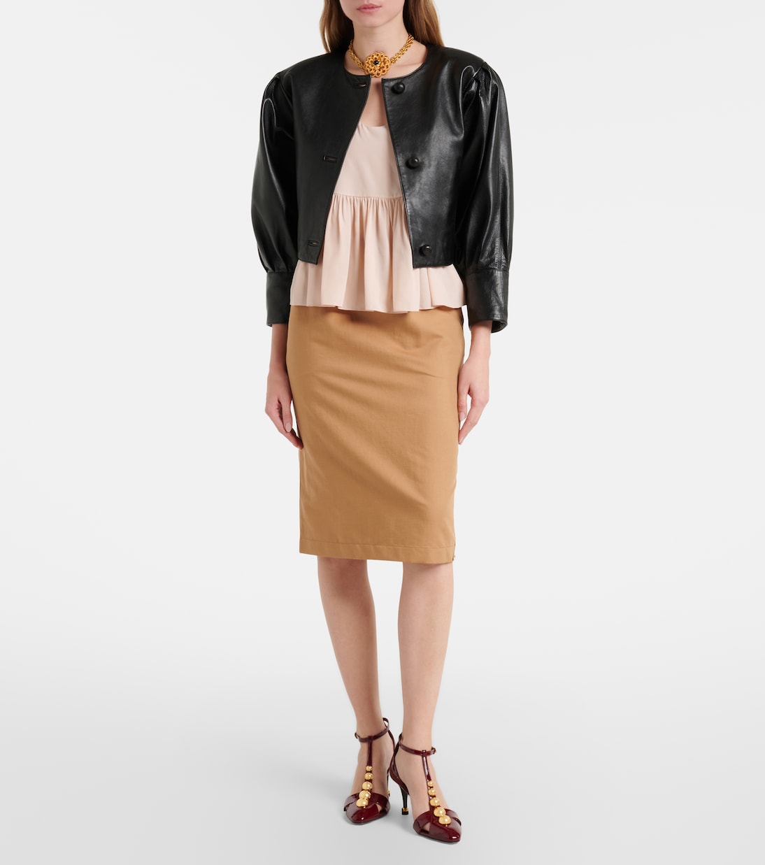 Falda tubo de gabardina de algodón y lino | Chloé