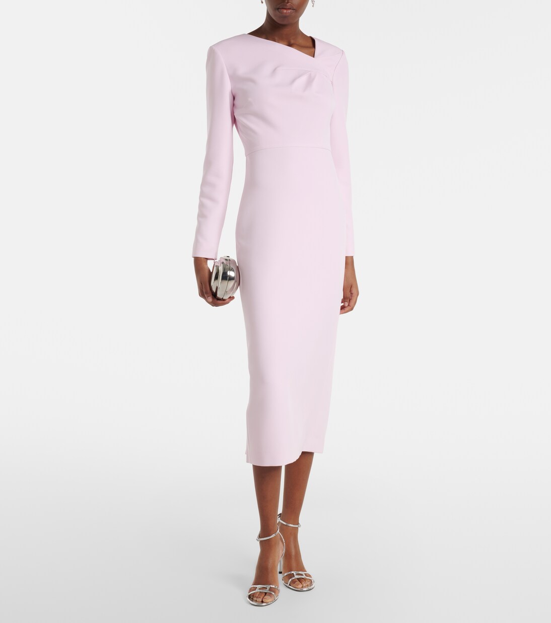 Vestido midi asimétrico de crepé drapeado | Roland Mouret
