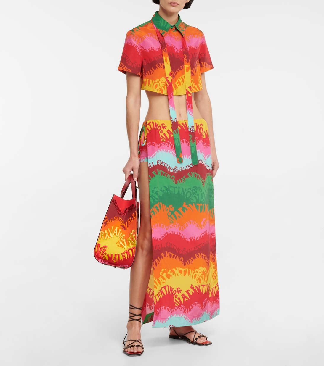 Printed silk and cotton crop top | Valentino