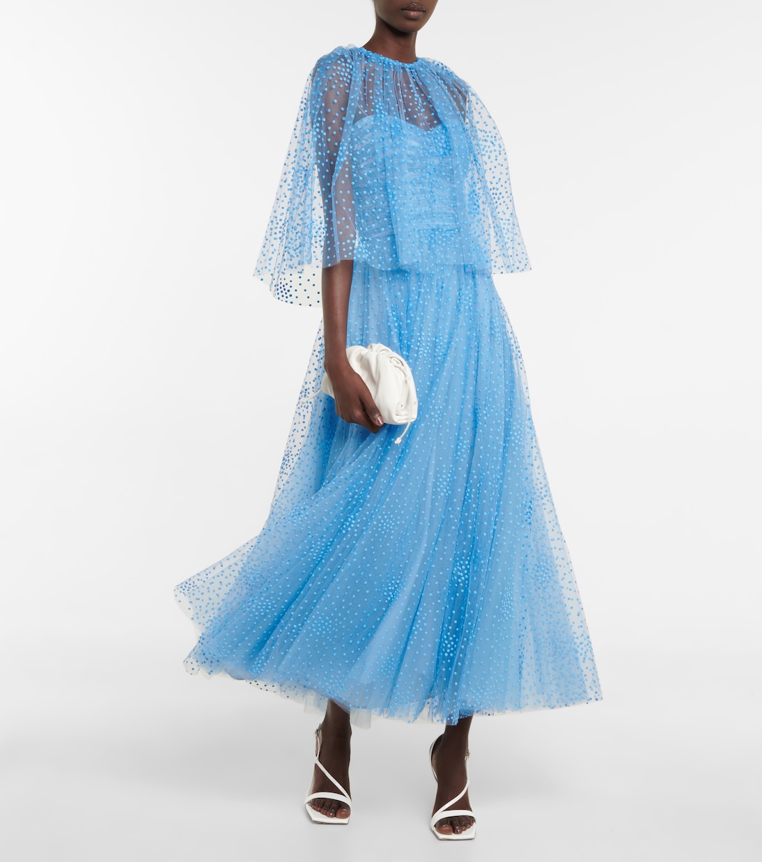 Dotted tulle cape in blue - Monique Lhuillier | Mytheresa