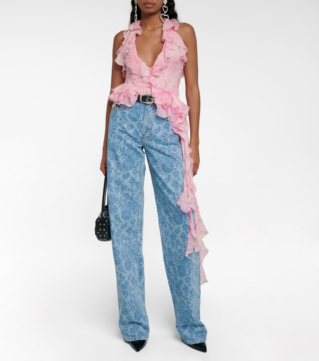Floral printed wide-leg jeans in blue - Alessandra Rich
