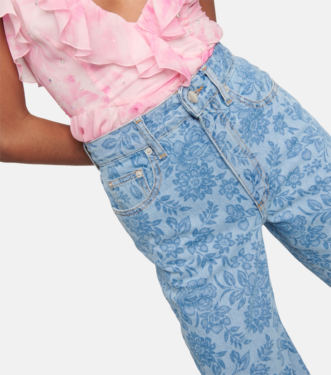 Floral printed wide-leg jeans in blue - Alessandra Rich