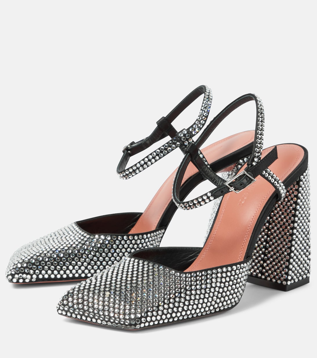 Pumps Charlotte 95 aus Satin mit Kristallen | Amina Muaddi