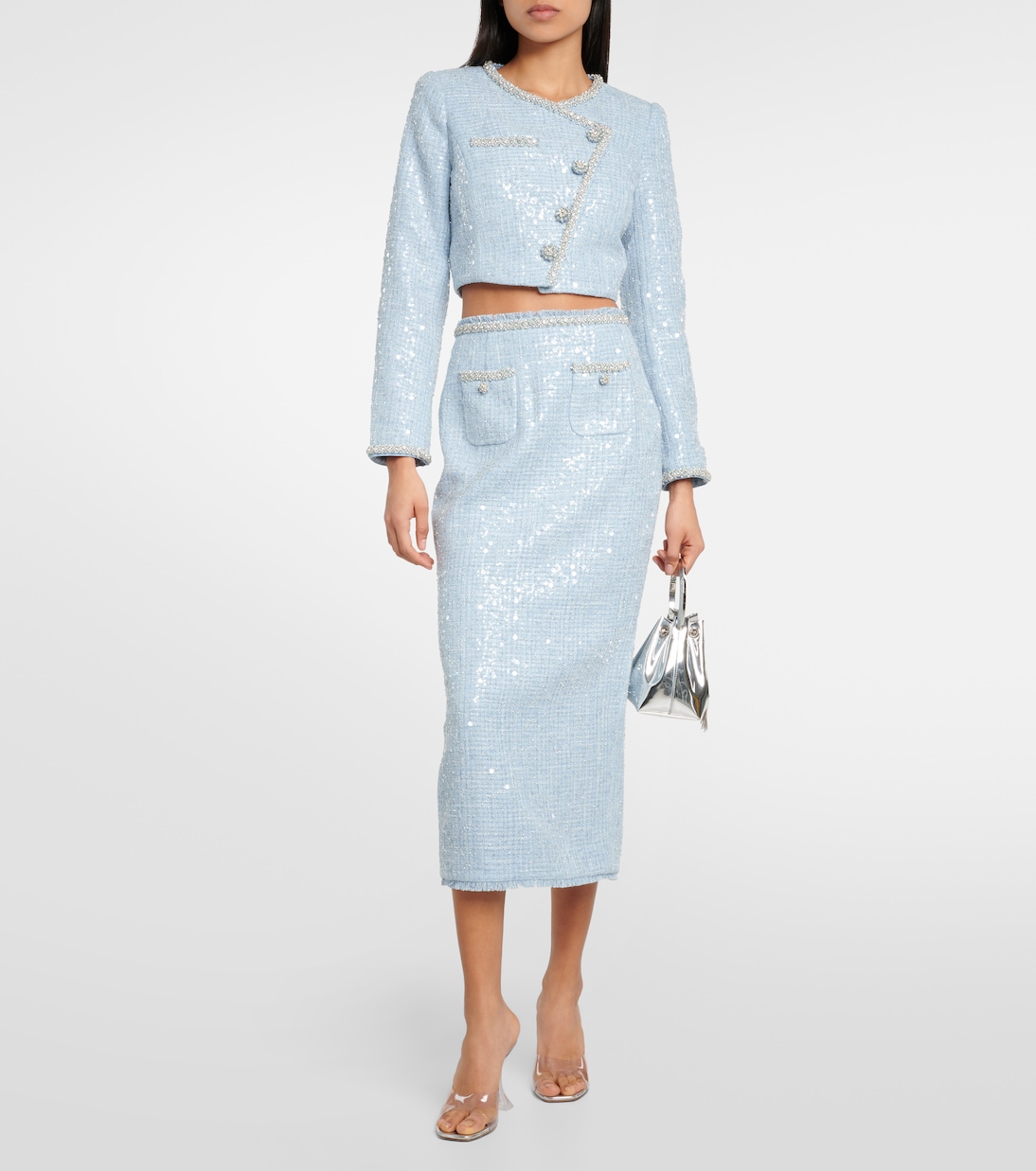 Cropped sequin bouclé blazer  | Self-Portrait