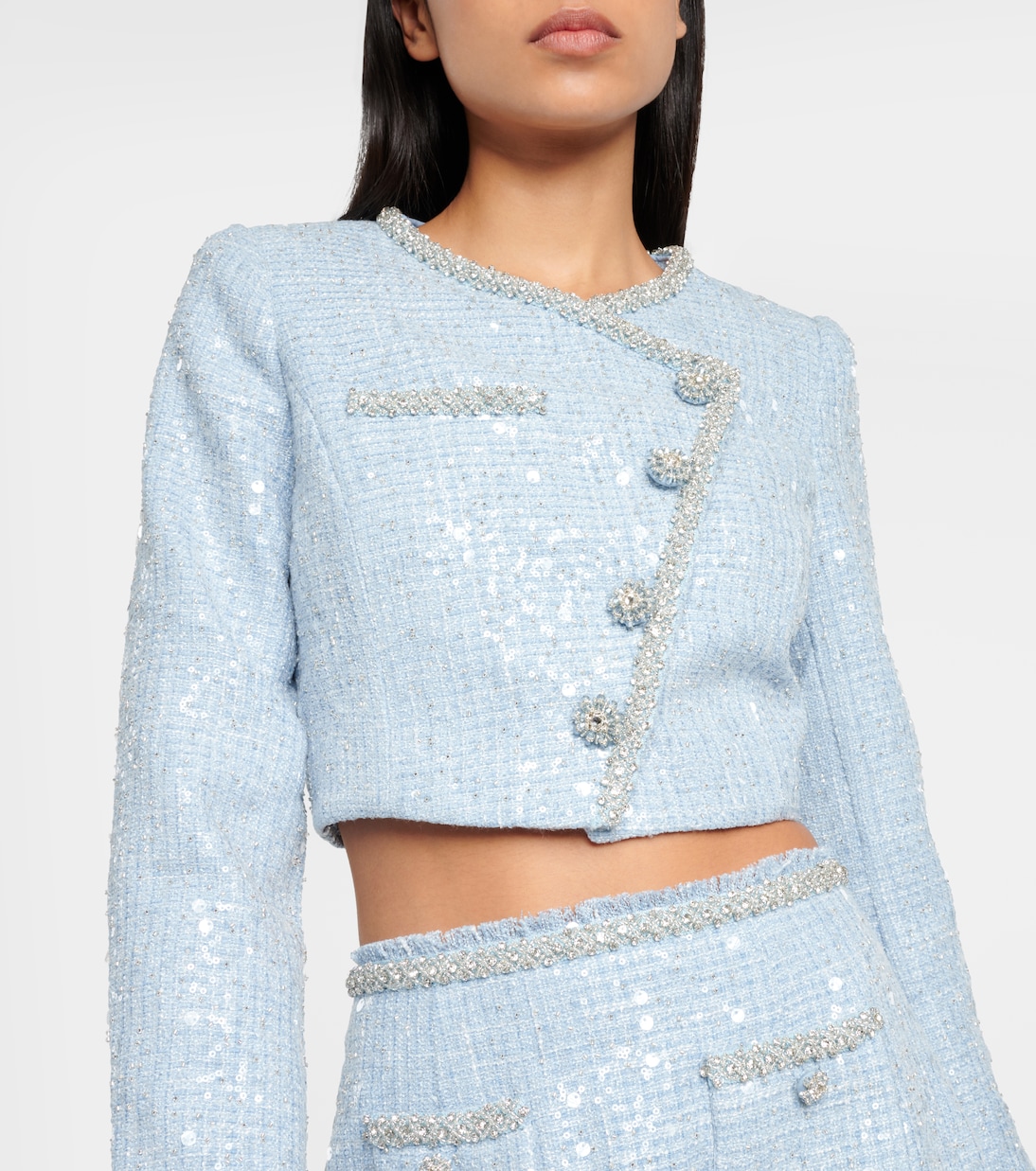 Cropped sequin bouclé blazer  | Self-Portrait