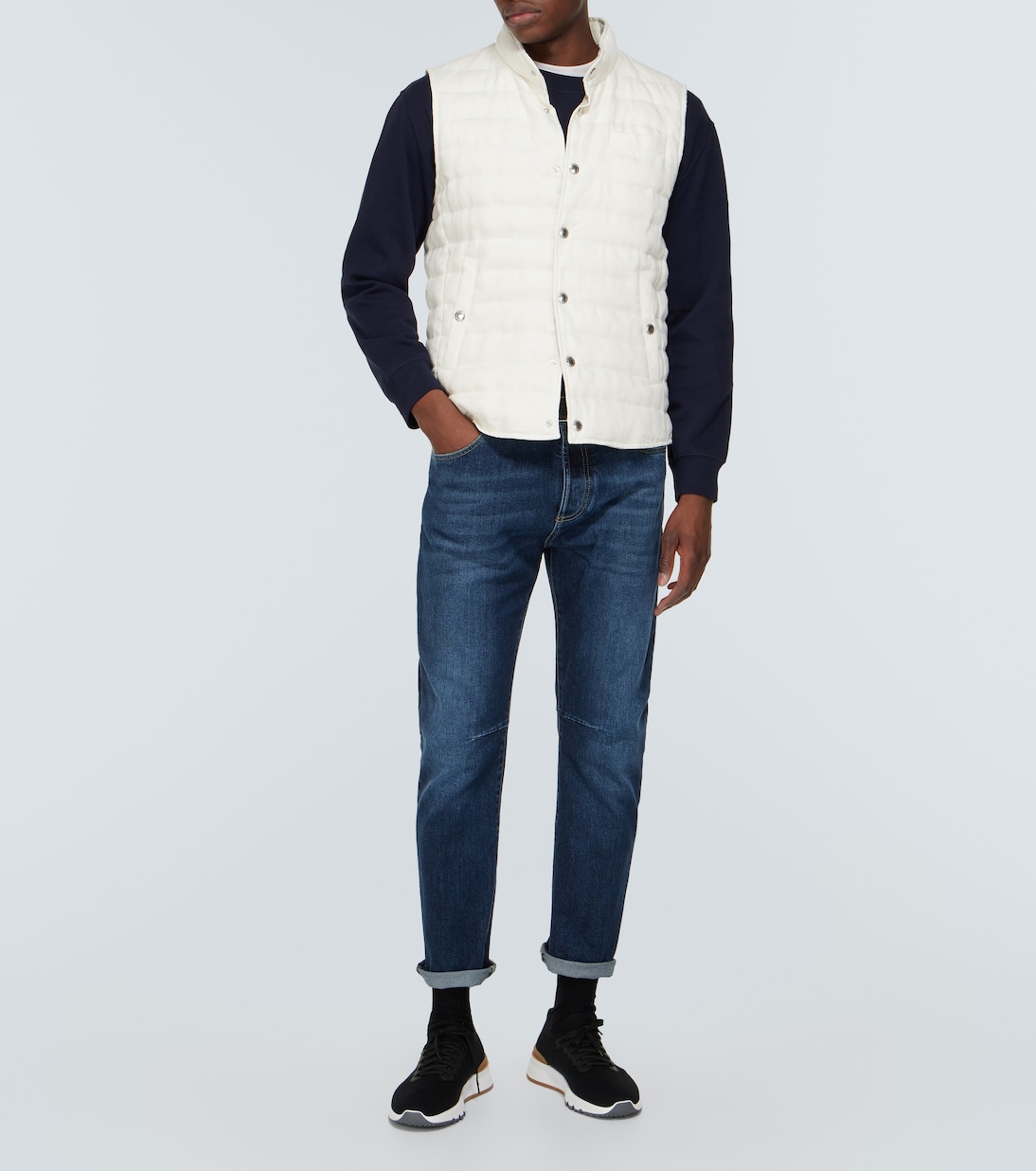Sneakers in maglia con pelle | Brunello Cucinelli