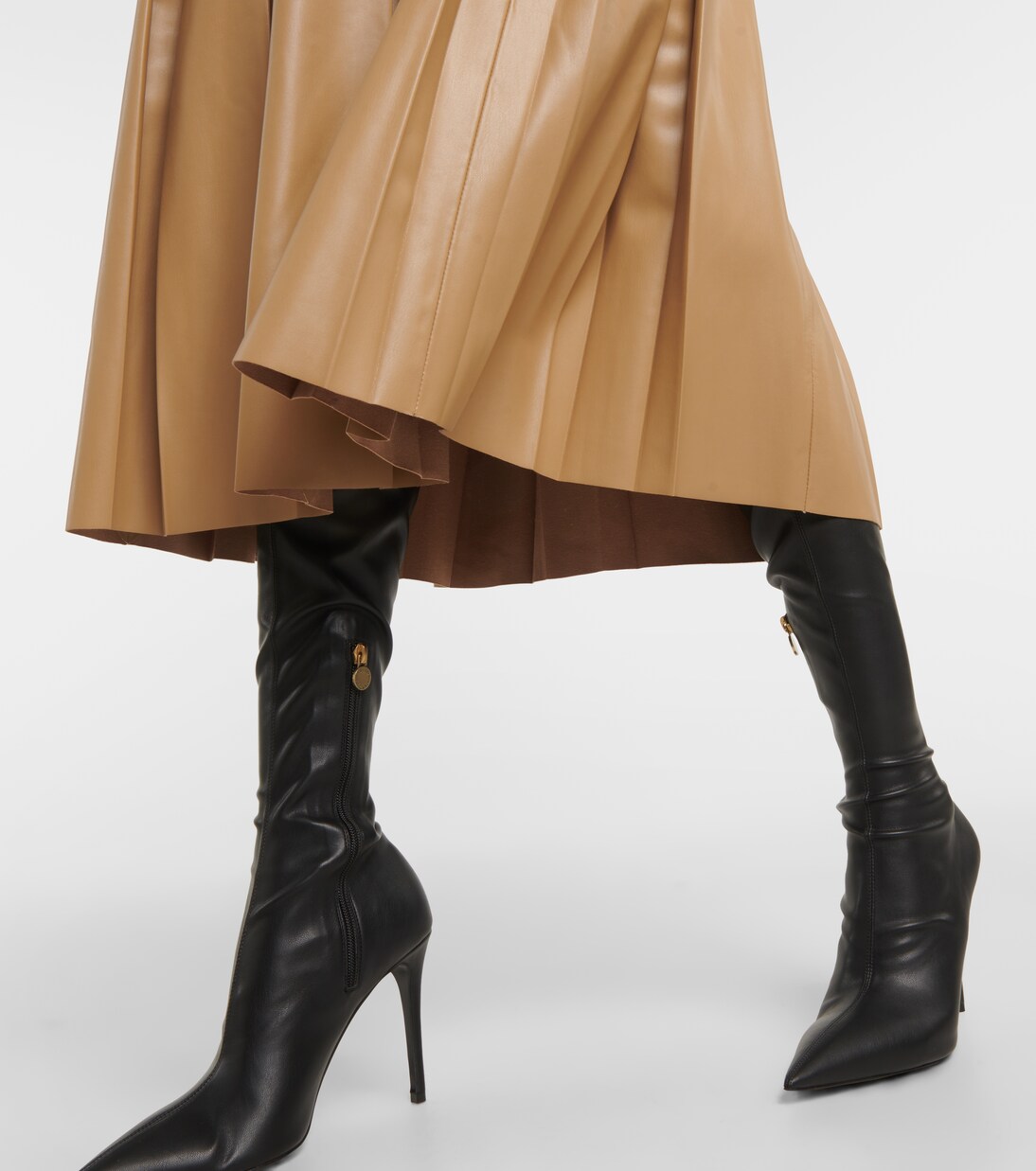 Herson pleated faux leather midi skirt in beige - Veronica