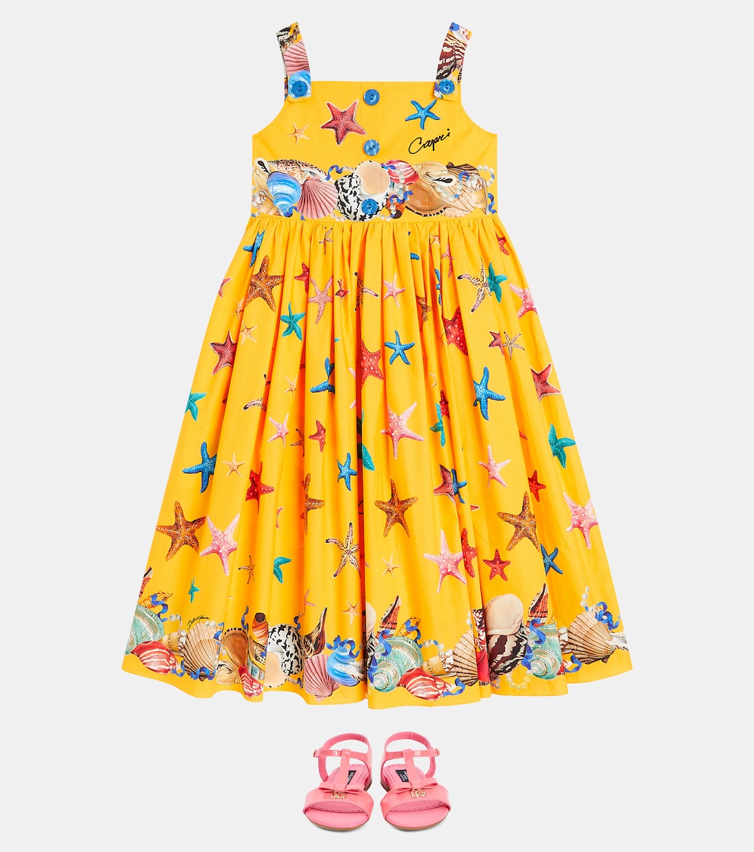 Vestido Capri de popelín de algodón estampado | Dolce&Gabbana Kids