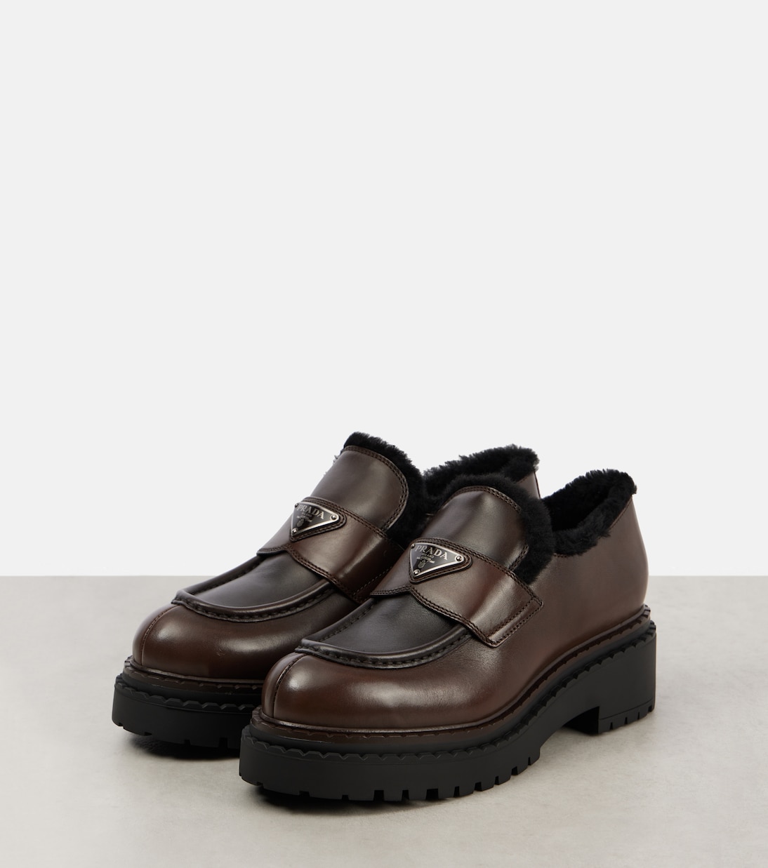 Loafers aus Leder mit Shearling | Prada